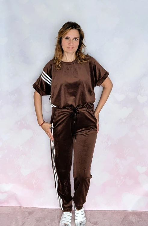 Welurowy komplet z wiskozy- dres sport-chic czekoladowy