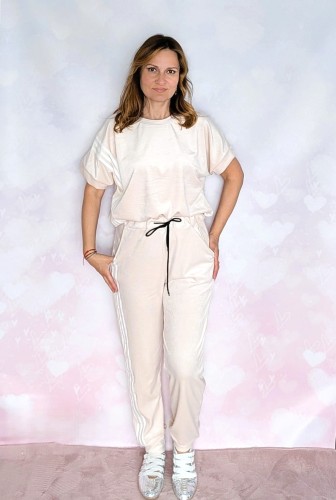 Welurowy komplet z wiskozy- dres sport-chic beżowy