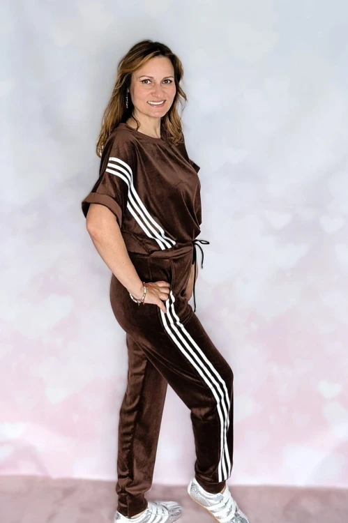 Welurowy komplet z wiskozy- dres sport-chic czekoladowy